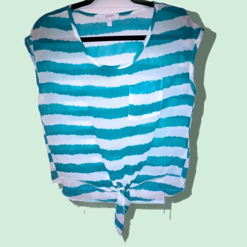 ☀️ Delia Blue Stripped Tie Blouse ☀️